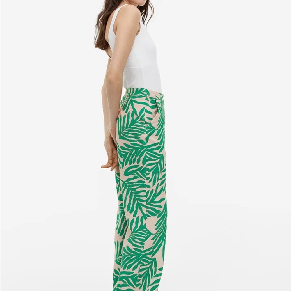 Green Leaf Print Trousers